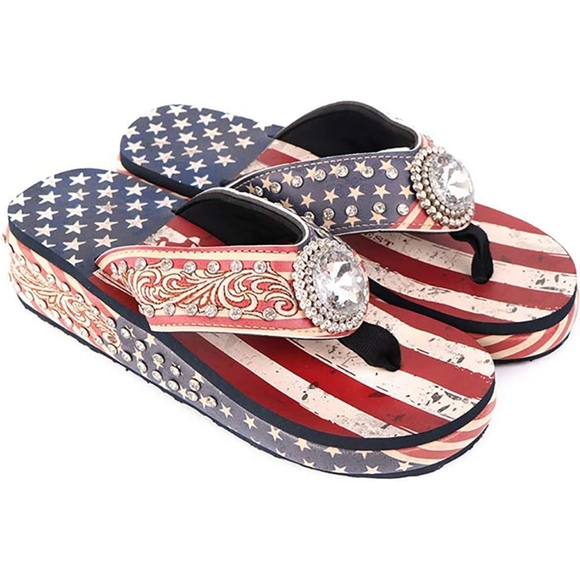 NIB Montana West American Pride Flip Flops - Picture 3 of 9